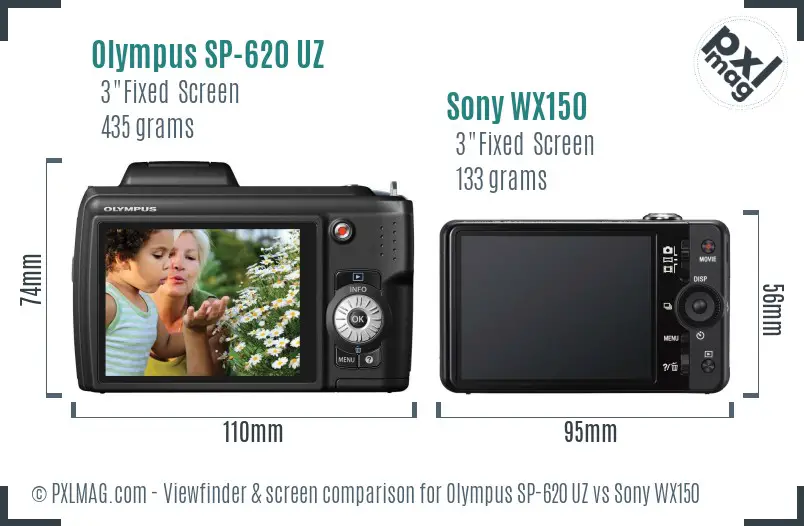 Olympus SP-620 UZ vs Sony WX150 Screen and Viewfinder comparison