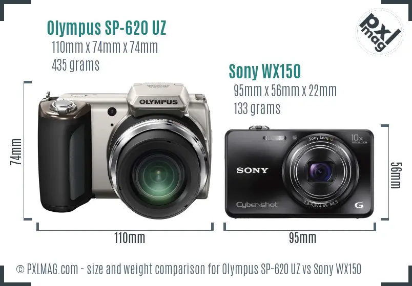 Olympus SP-620 UZ vs Sony WX150 size comparison
