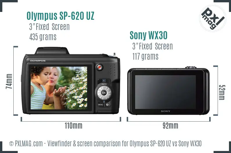 Olympus SP-620 UZ vs Sony WX30 Screen and Viewfinder comparison