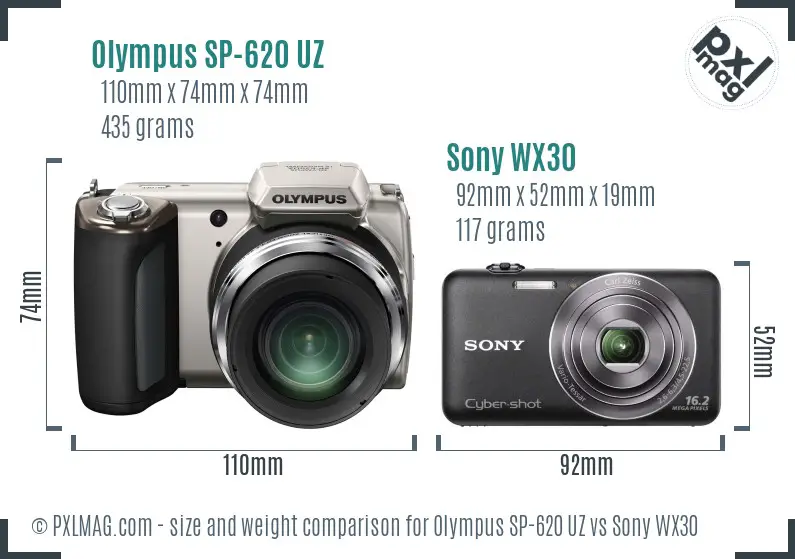 Olympus SP-620 UZ vs Sony WX30 size comparison