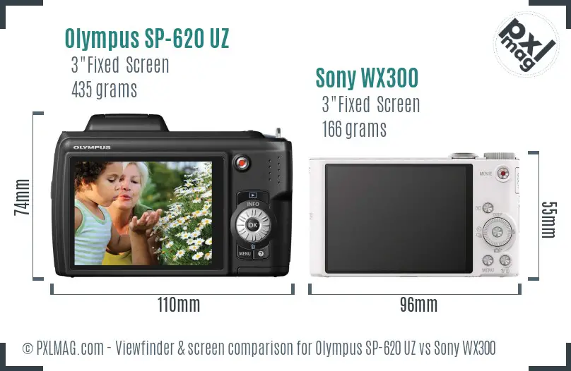 Olympus SP-620 UZ vs Sony WX300 Screen and Viewfinder comparison
