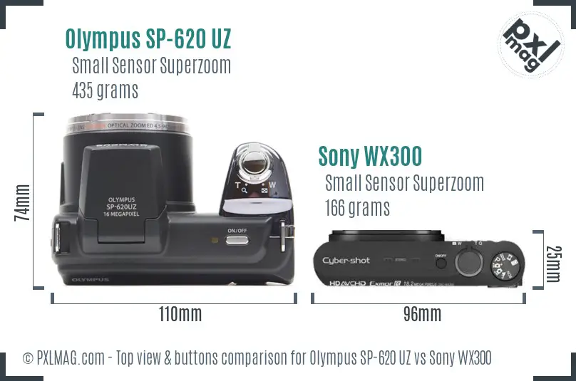 Olympus SP-620 UZ vs Sony WX300 top view buttons comparison