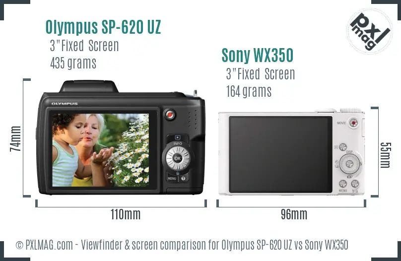 Olympus SP-620 UZ vs Sony WX350 Screen and Viewfinder comparison