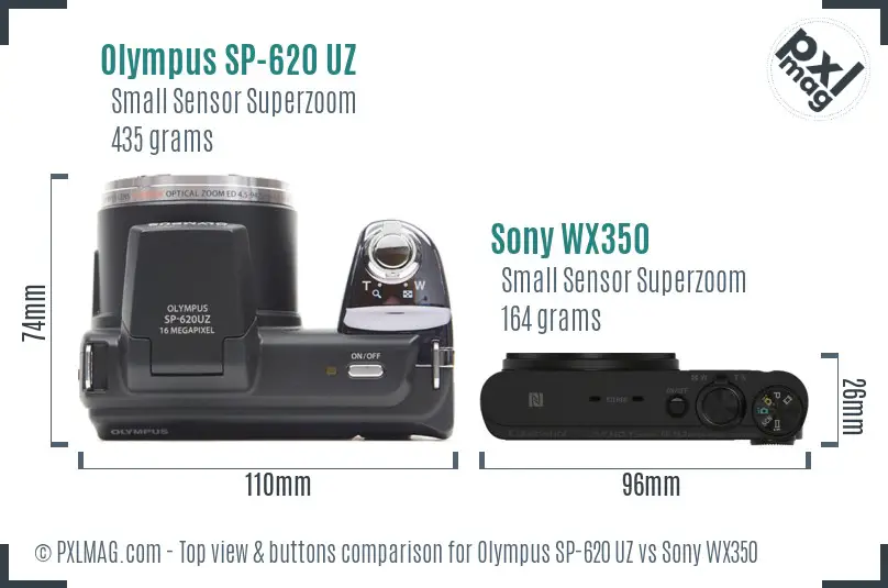 Olympus SP-620 UZ vs Sony WX350 top view buttons comparison