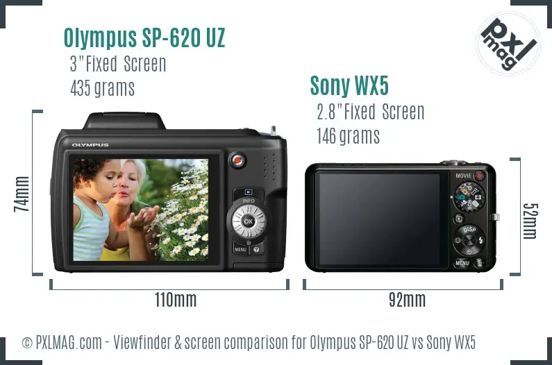 Olympus SP-620 UZ vs Sony WX5 Screen and Viewfinder comparison