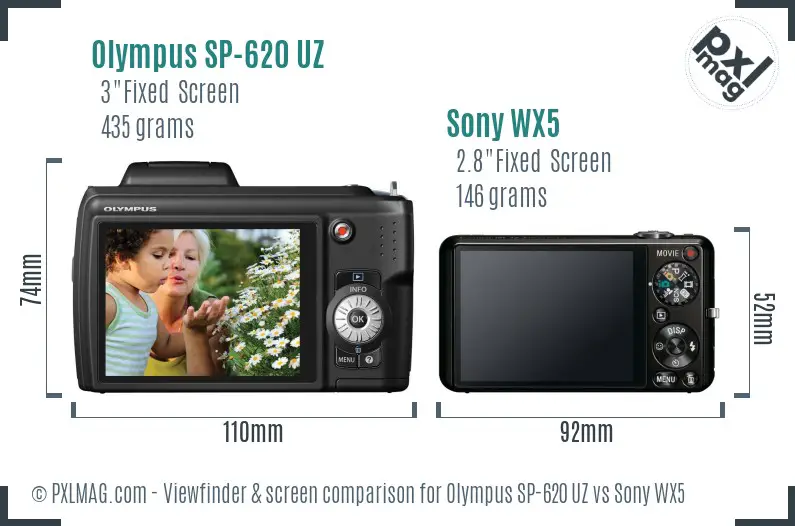 Olympus SP-620 UZ vs Sony WX5 Screen and Viewfinder comparison Olympus SP-620 UZ vs Sony WX5 Screen and Viewfinder comparison