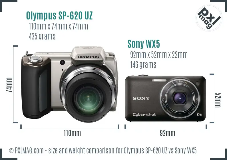 Olympus SP-620 UZ vs Sony WX5 size comparison