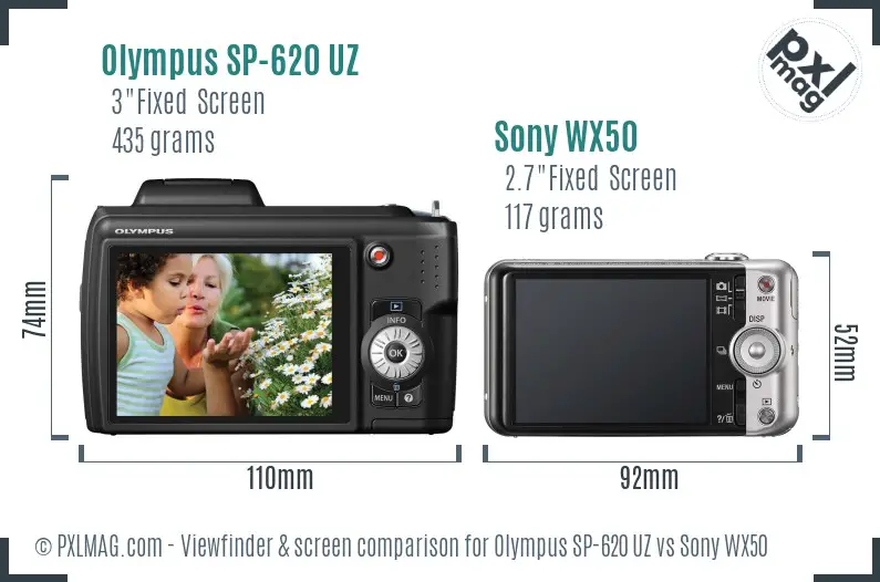Olympus SP-620 UZ vs Sony WX50 Screen and Viewfinder comparison