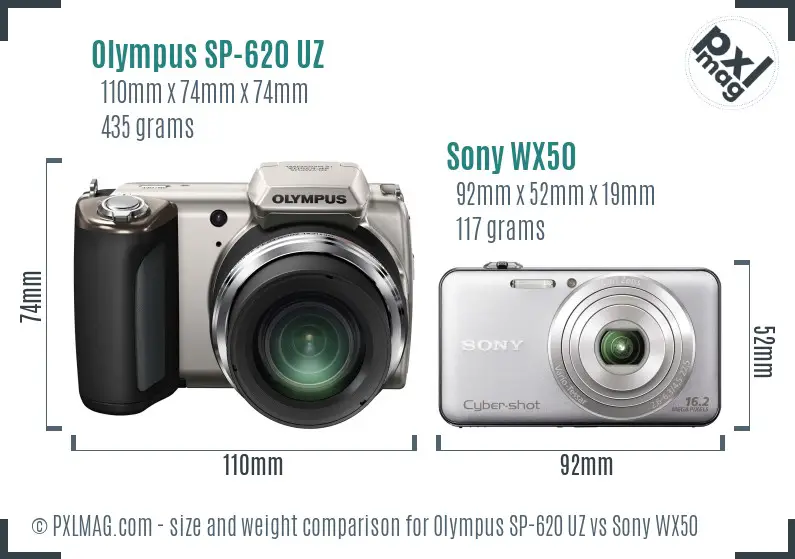 Olympus SP-620 UZ vs Sony WX50 size comparison