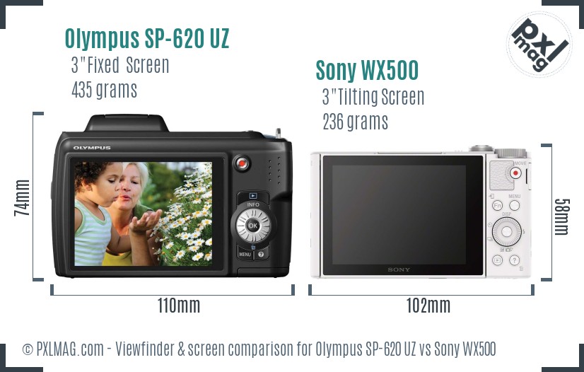 Olympus SP-620 UZ vs Sony WX500 Screen and Viewfinder comparison