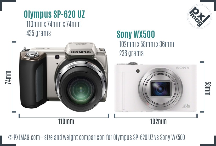 Olympus SP-620 UZ vs Sony WX500 size comparison