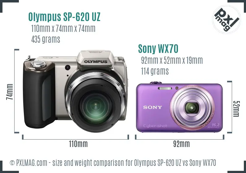 Olympus SP-620 UZ vs Sony WX70 size comparison