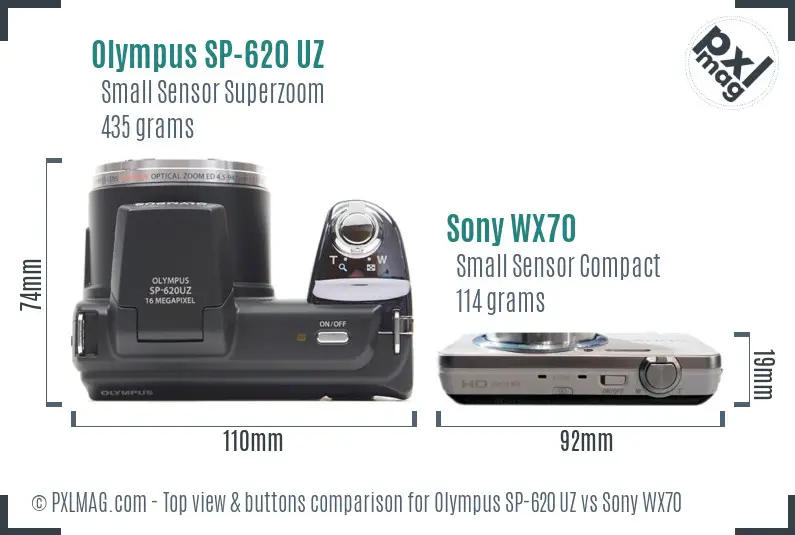 Olympus SP-620 UZ vs Sony WX70 top view buttons comparison