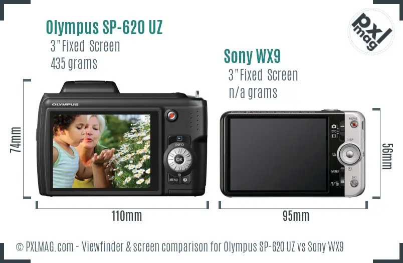 Olympus SP-620 UZ vs Sony WX9 Screen and Viewfinder comparison