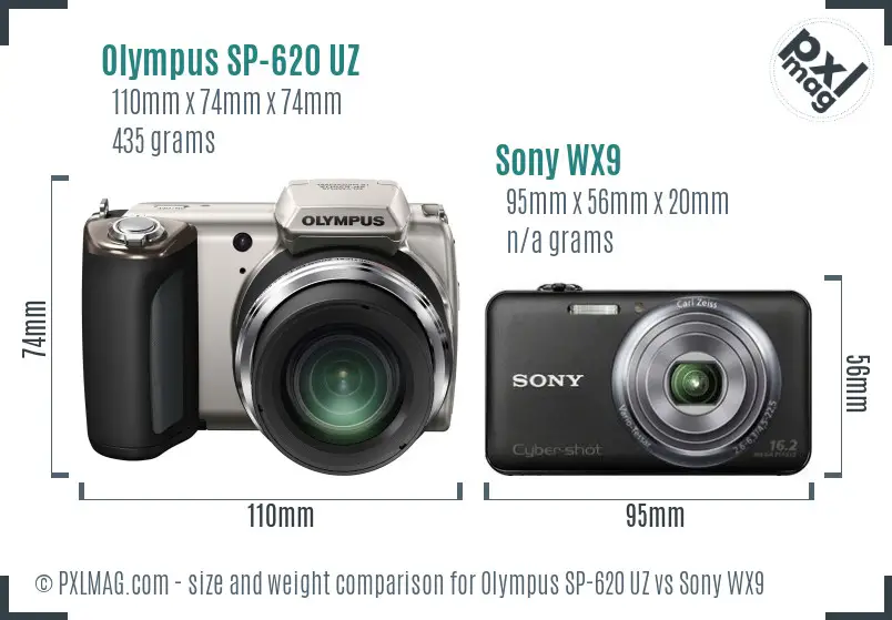 Olympus SP-620 UZ vs Sony WX9 size comparison