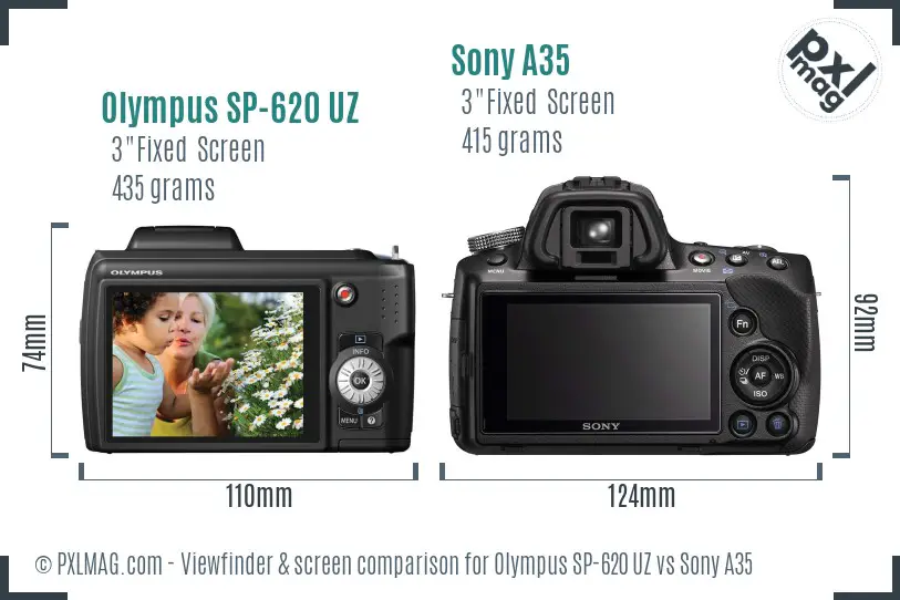 Olympus SP-620 UZ vs Sony A35 Screen and Viewfinder comparison