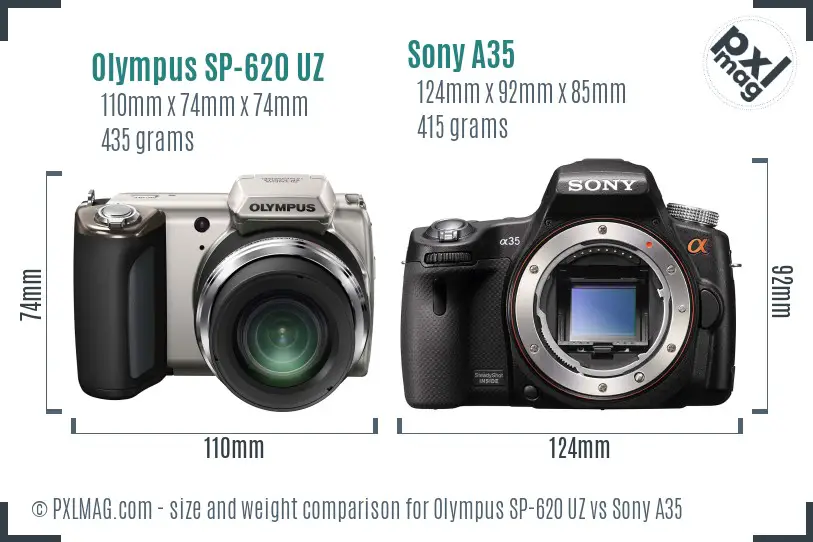 Olympus SP-620 UZ vs Sony A35 size comparison