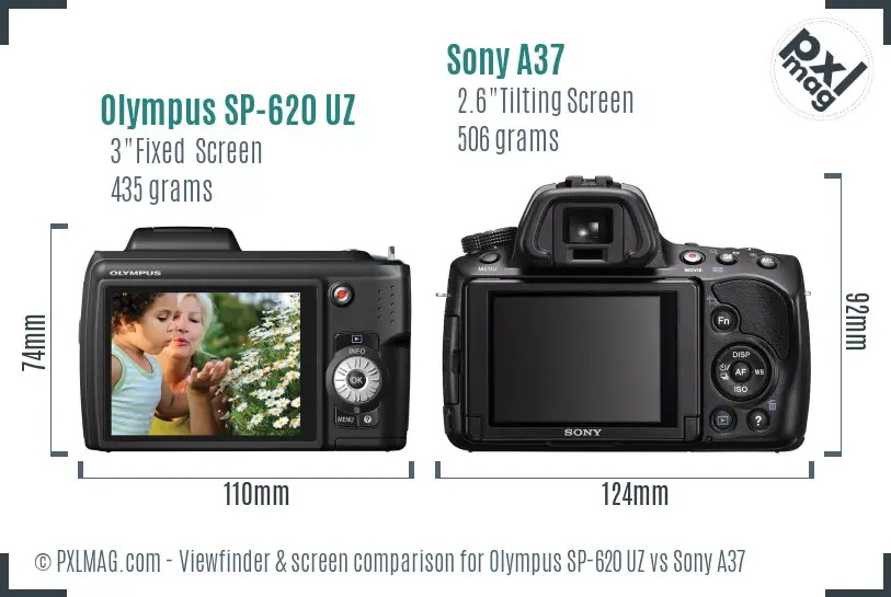 Olympus SP-620 UZ vs Sony A37 Screen and Viewfinder comparison