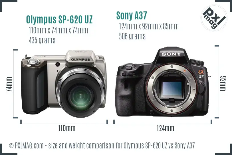 Olympus SP-620 UZ vs Sony A37 size comparison