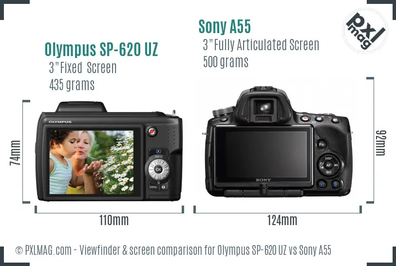 Olympus SP-620 UZ vs Sony A55 Screen and Viewfinder comparison Olympus SP-620 UZ vs Sony A55 Screen and Viewfinder comparison