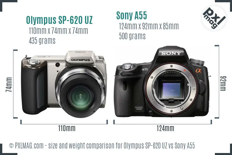 Olympus SP-620 UZ vs Sony A55 size comparison Olympus SP-620 UZ vs Sony A55 size comparison
