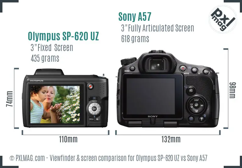 Olympus SP-620 UZ vs Sony A57 Screen and Viewfinder comparison