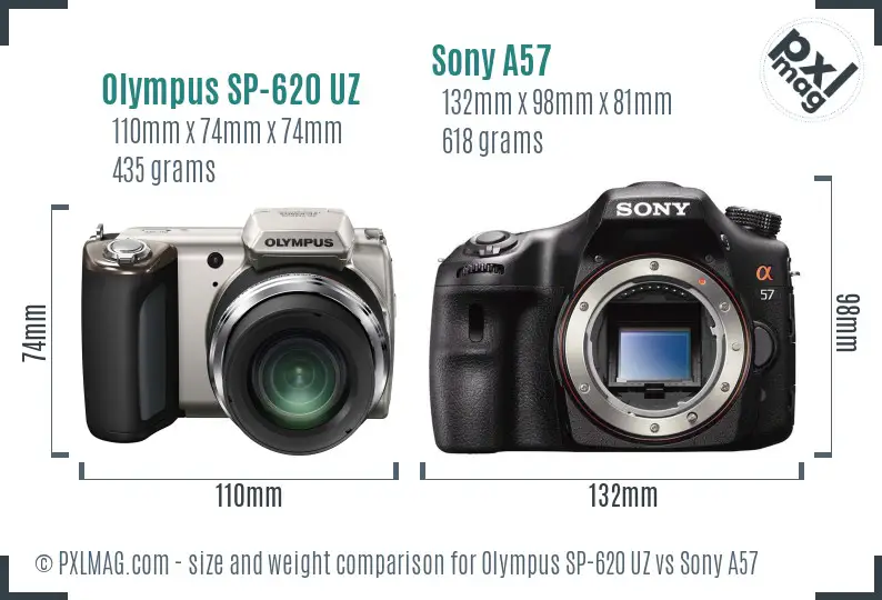 Olympus SP-620 UZ vs Sony A57 size comparison