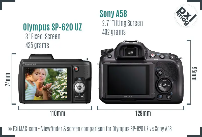 Olympus SP-620 UZ vs Sony A58 Screen and Viewfinder comparison