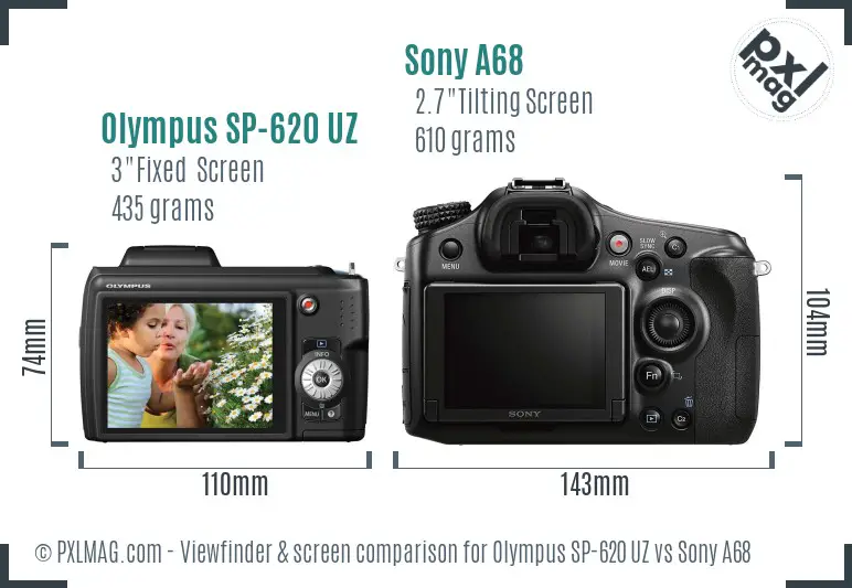 Olympus SP-620 UZ vs Sony A68 Screen and Viewfinder comparison