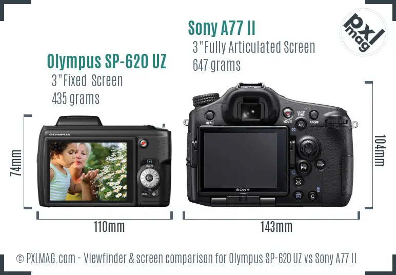 Olympus SP-620 UZ vs Sony A77 II Screen and Viewfinder comparison