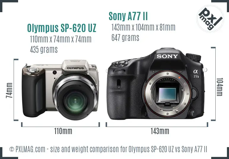 Olympus SP-620 UZ vs Sony A77 II size comparison