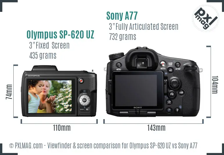 Olympus SP-620 UZ vs Sony A77 Screen and Viewfinder comparison Olympus SP-620 UZ vs Sony A77 Screen and Viewfinder comparison