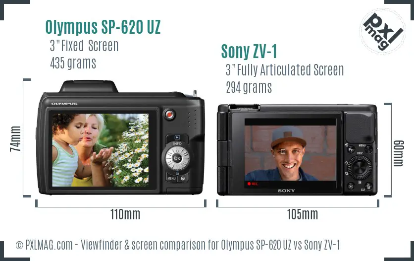 Olympus SP-620 UZ vs Sony ZV-1 Screen and Viewfinder comparison