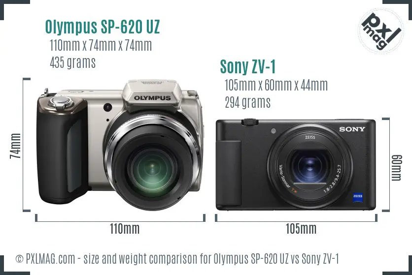 Olympus SP-620 UZ vs Sony ZV-1 size comparison