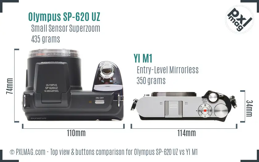 Olympus SP-620 UZ vs YI M1 top view buttons comparison