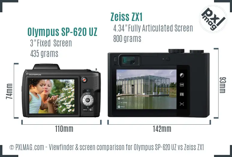 Olympus SP-620 UZ vs Zeiss ZX1 Screen and Viewfinder comparison