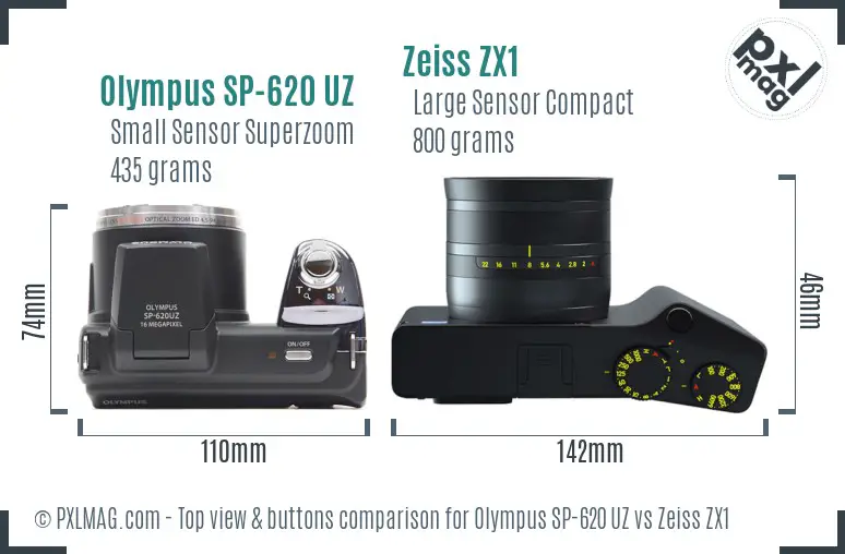 Olympus SP-620 UZ vs Zeiss ZX1 top view buttons comparison