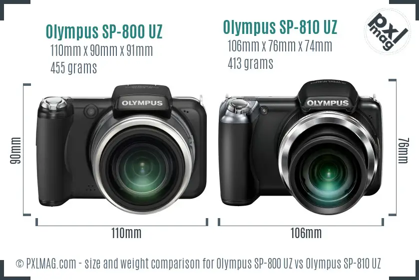 Olympus SP-800 UZ vs Olympus SP-810 UZ size comparison