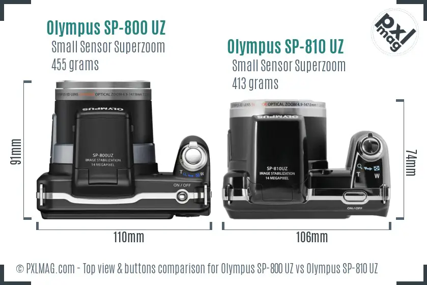 Olympus SP-800 UZ vs Olympus SP-810 UZ top view buttons comparison
