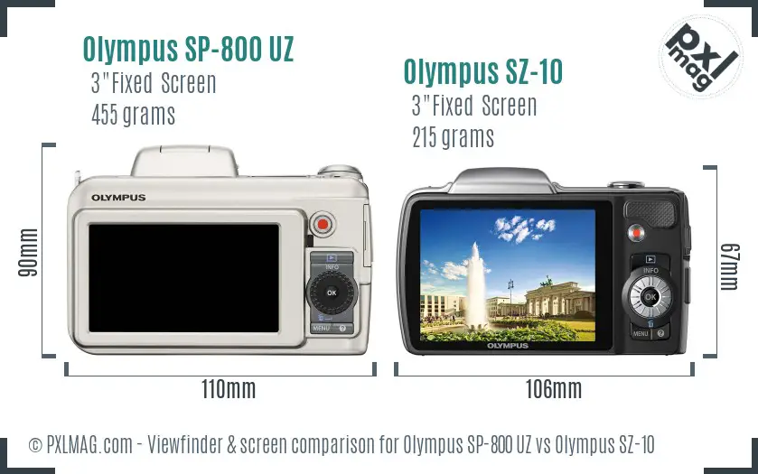 Olympus SP-800 UZ vs Olympus SZ-10 Screen and Viewfinder comparison