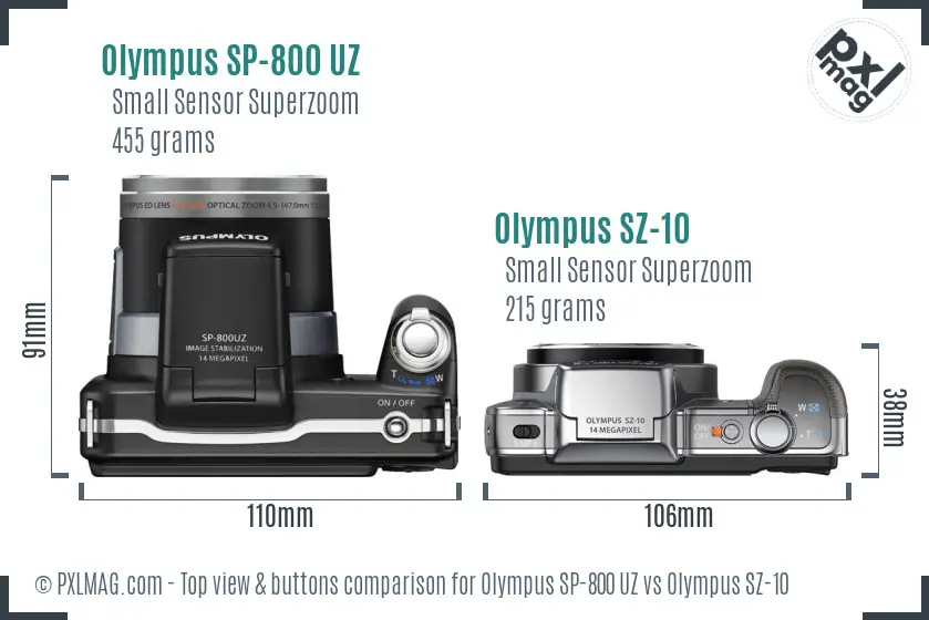 Olympus SP-800 UZ vs Olympus SZ-10 top view buttons comparison