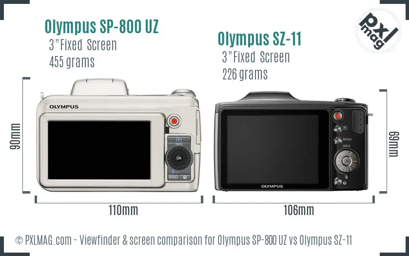 Olympus SP-800 UZ vs Olympus SZ-11 Screen and Viewfinder comparison