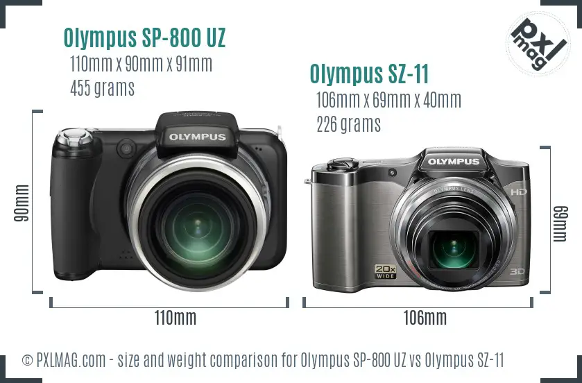 Olympus SP-800 UZ vs Olympus SZ-11 size comparison