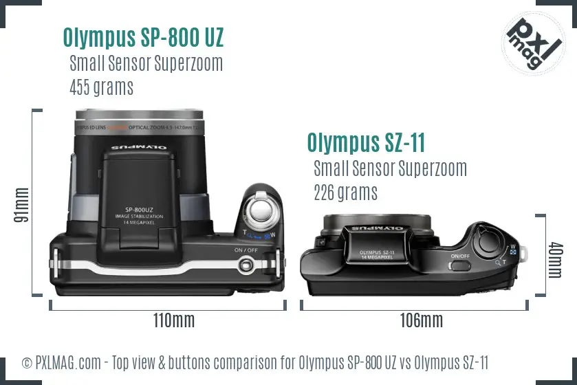Olympus SP-800 UZ vs Olympus SZ-11 top view buttons comparison