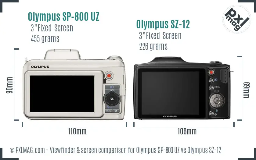 Olympus SP-800 UZ vs Olympus SZ-12 Screen and Viewfinder comparison