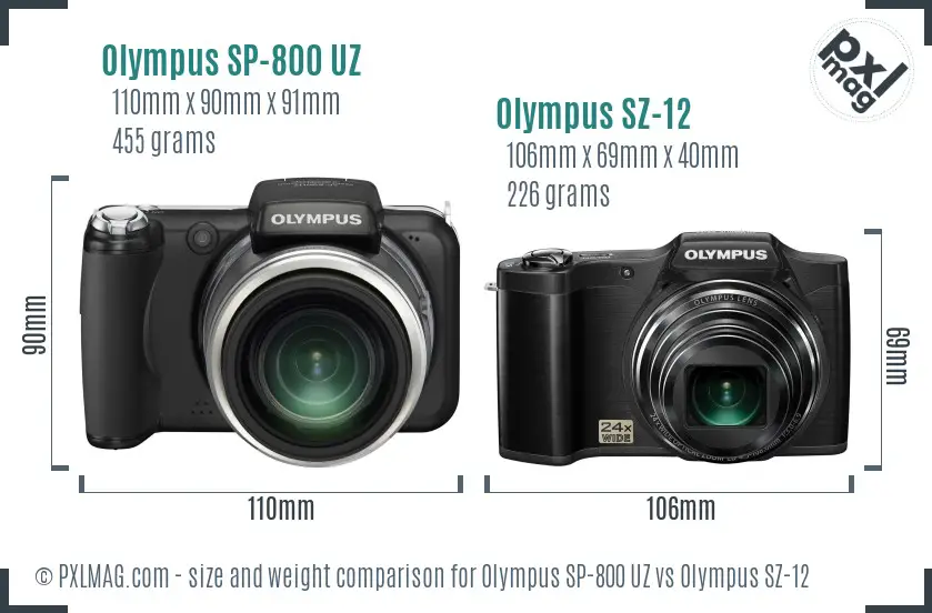 Olympus SP-800 UZ vs Olympus SZ-12 size comparison