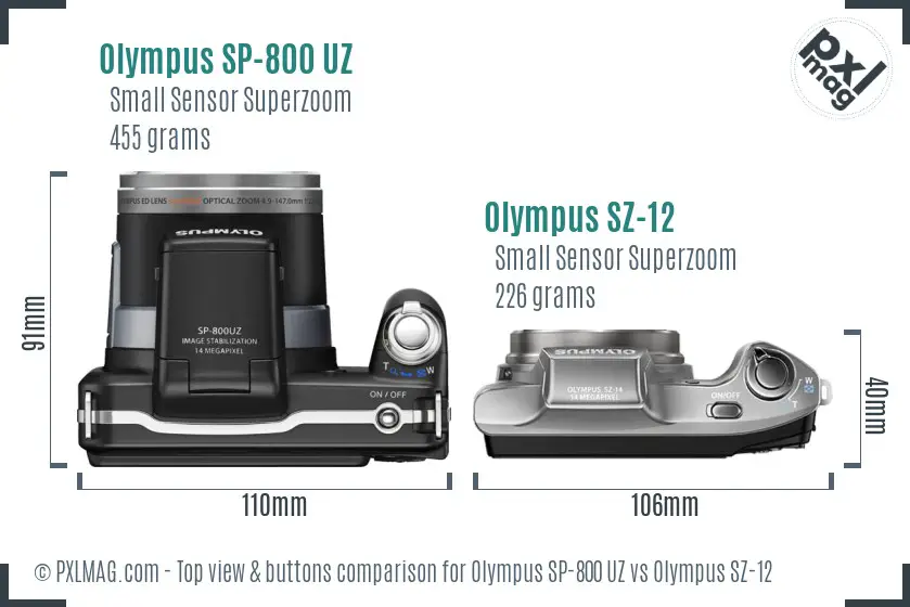 Olympus SP-800 UZ vs Olympus SZ-12 top view buttons comparison