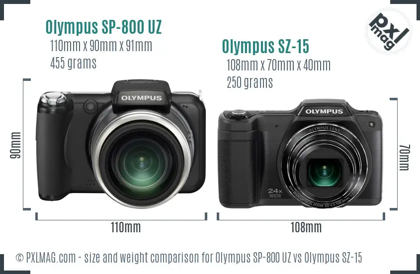 Olympus SP-800 UZ vs Olympus SZ-15 size comparison