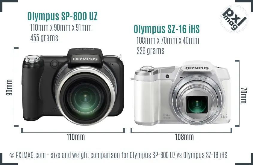 Olympus SP-800 UZ vs Olympus SZ-16 iHS size comparison