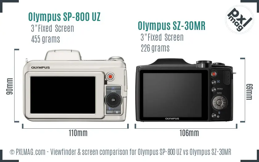Olympus SP-800 UZ vs Olympus SZ-30MR Screen and Viewfinder comparison